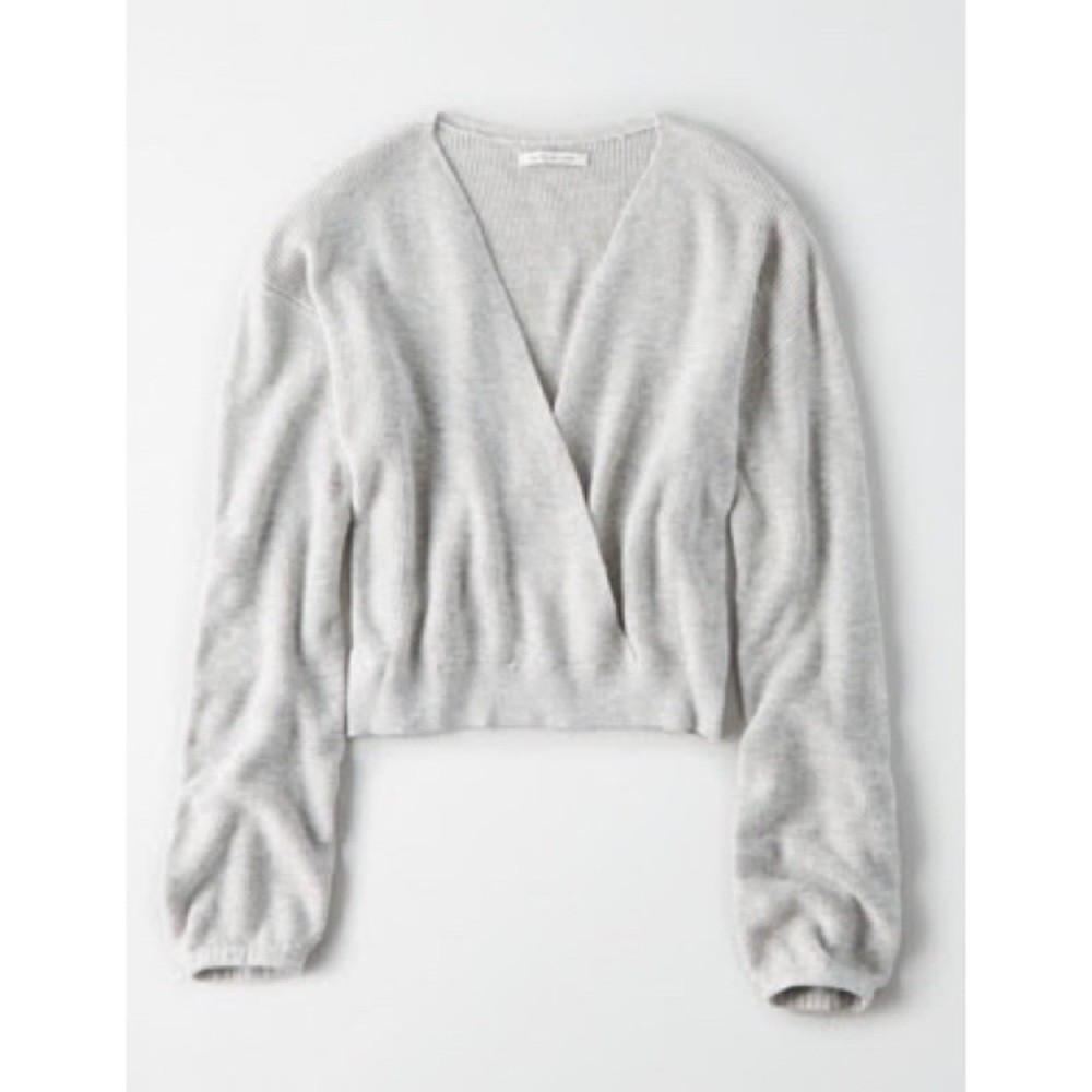American Eagle Surplice Wrap Cropped Sweater